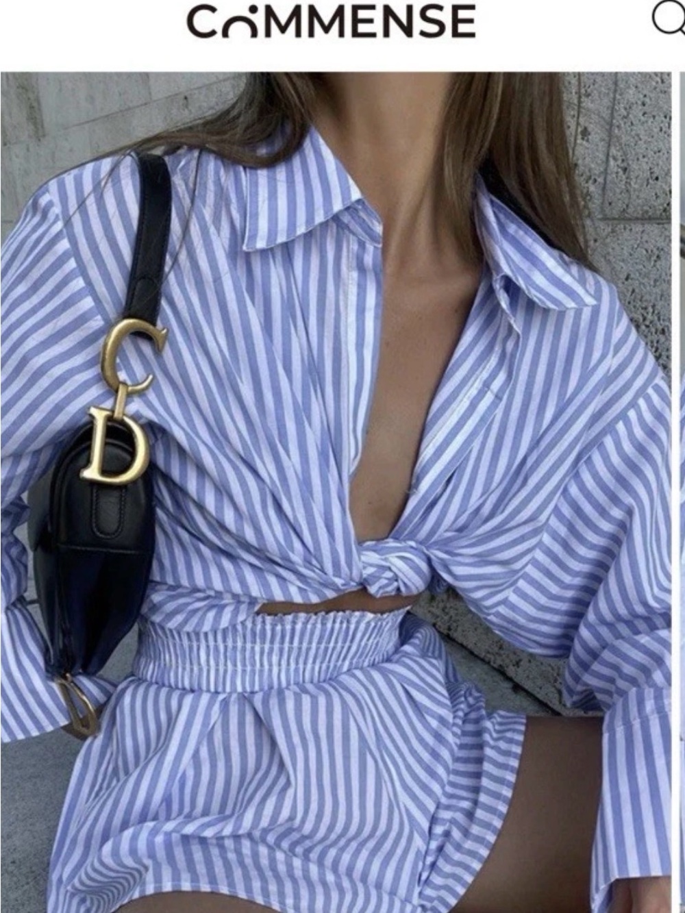 Commense set size M NWT Blue & White Striped Knot-Front Button Down Shirt